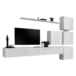 Mobile TV LED 200 Cm Bianco – 3 Ante E Ripiani In Vetro, Luce RGB Regolabile, Design Moderno, Per Soggiorno E Camera