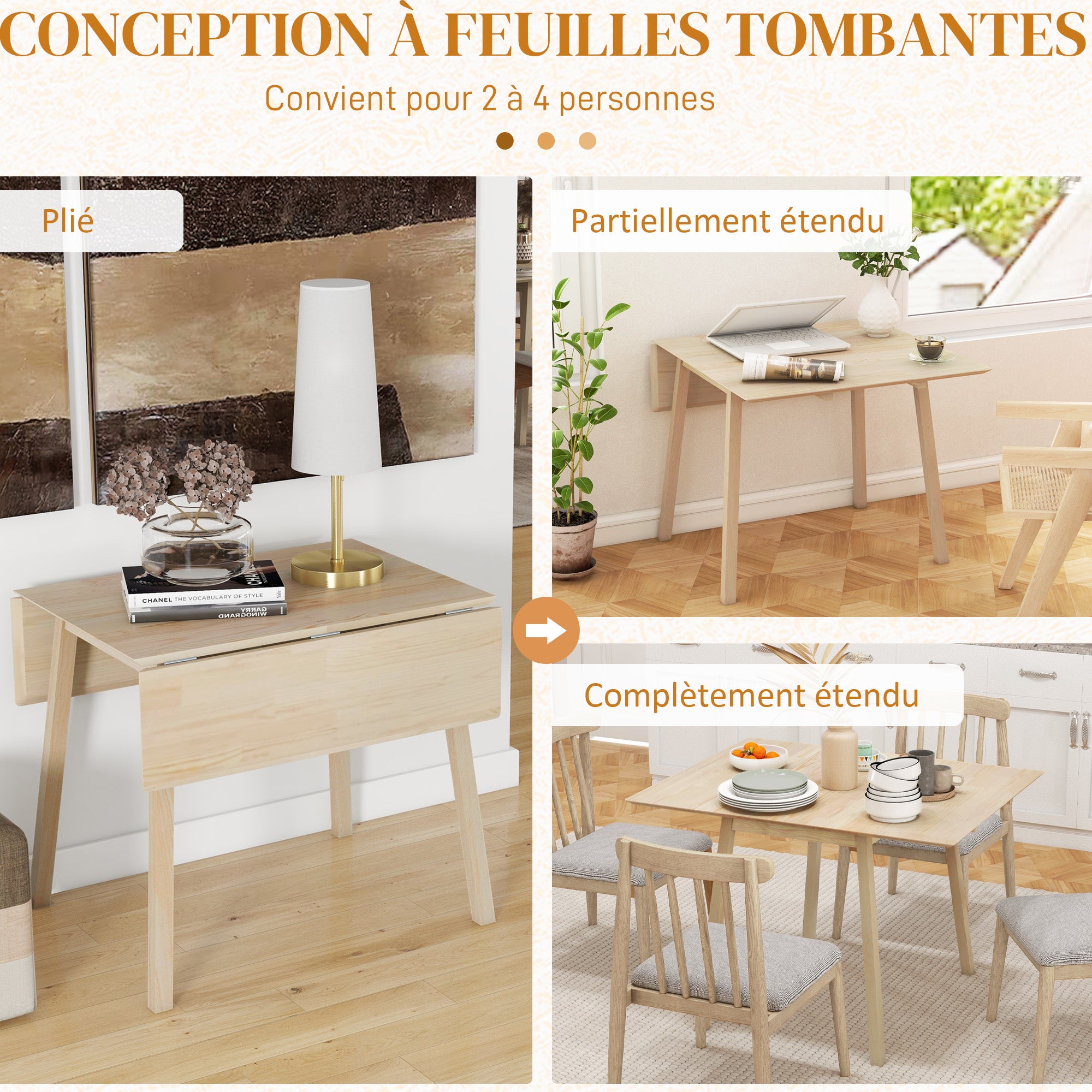 Table pliante à manger plateau rabattable bois naturel | Leroy Merlin