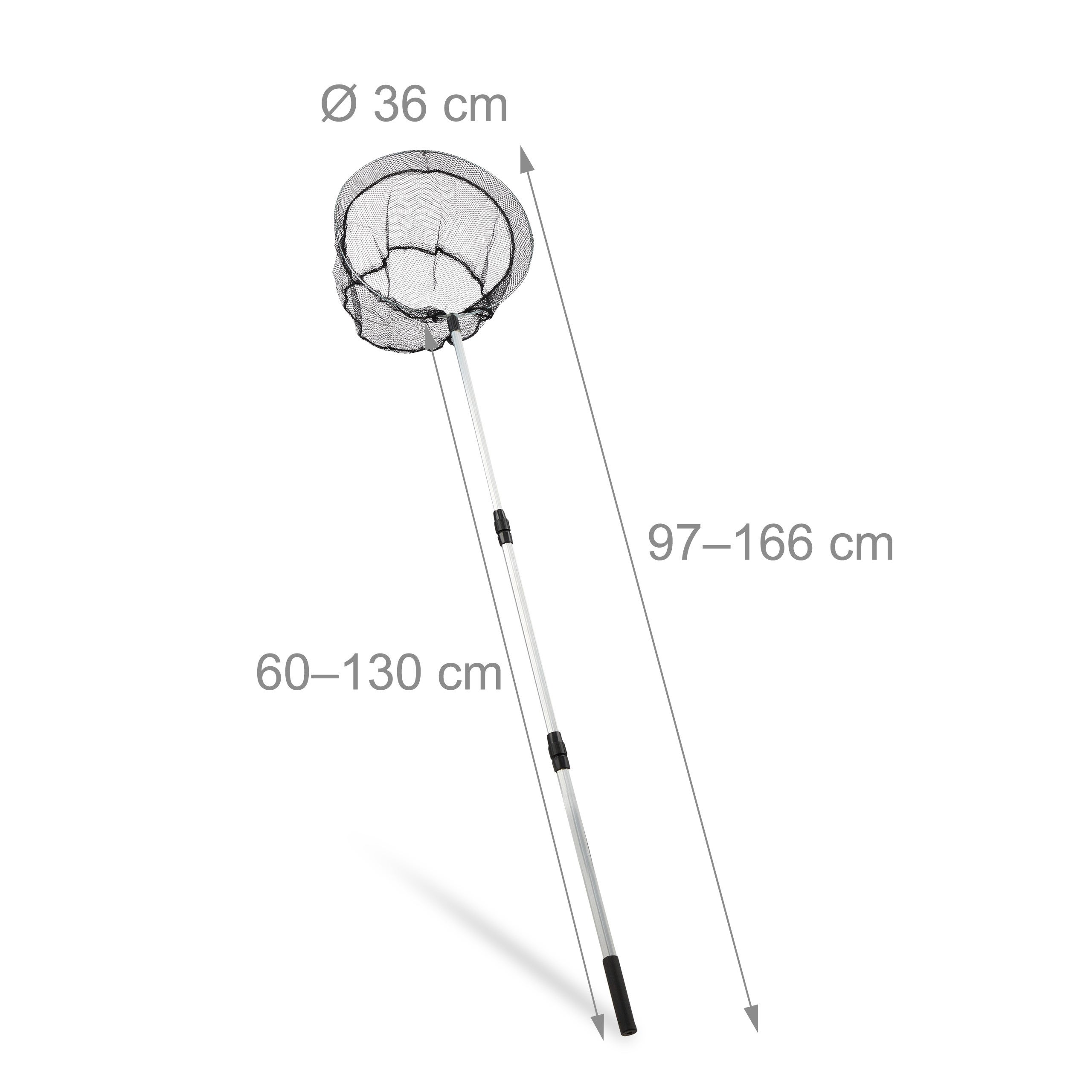 Relaxdays Épuisette de pêche, Tige télescopique 60 - 130 cm, pliant, léger, stable, filet de 36 cm Ø, noir-argenté - 4