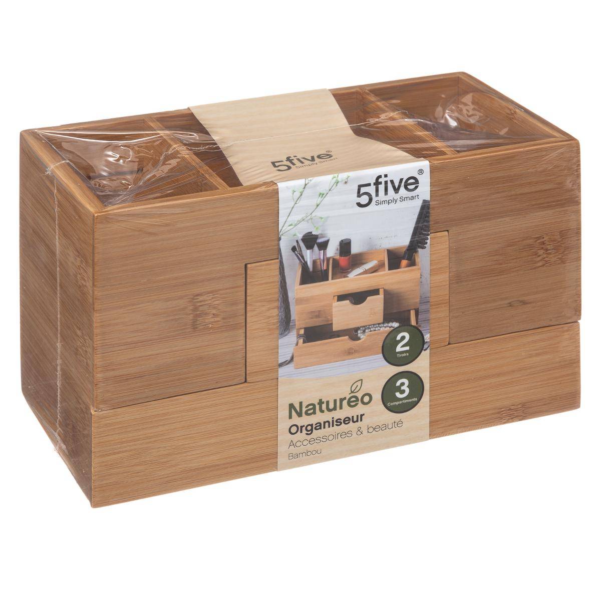 Organiseur 2 tiroirs/3 compartiements bambou - 5five - 3