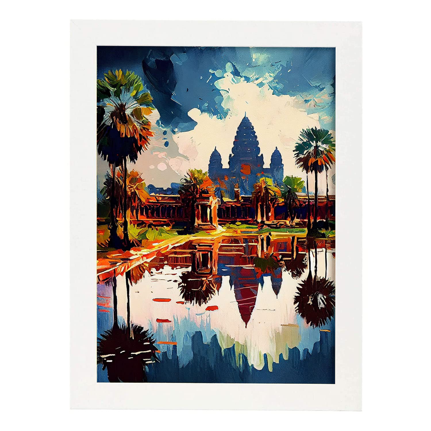 Nacnic poster de angkor wat en estilo pintura al óleo ilustraciones de monumentos en estilo fotográfico a todo color diseño y a3 marcos blanco