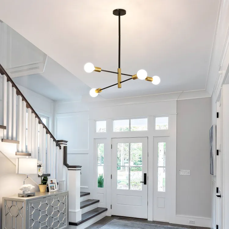 Żyrandol Sputnik w stylu retro, lampa wisząca 4-punktowa, lampa sufitowa w stylu industrial, nowoczesny żyrandol, białe światło (z żarówkami) - 6