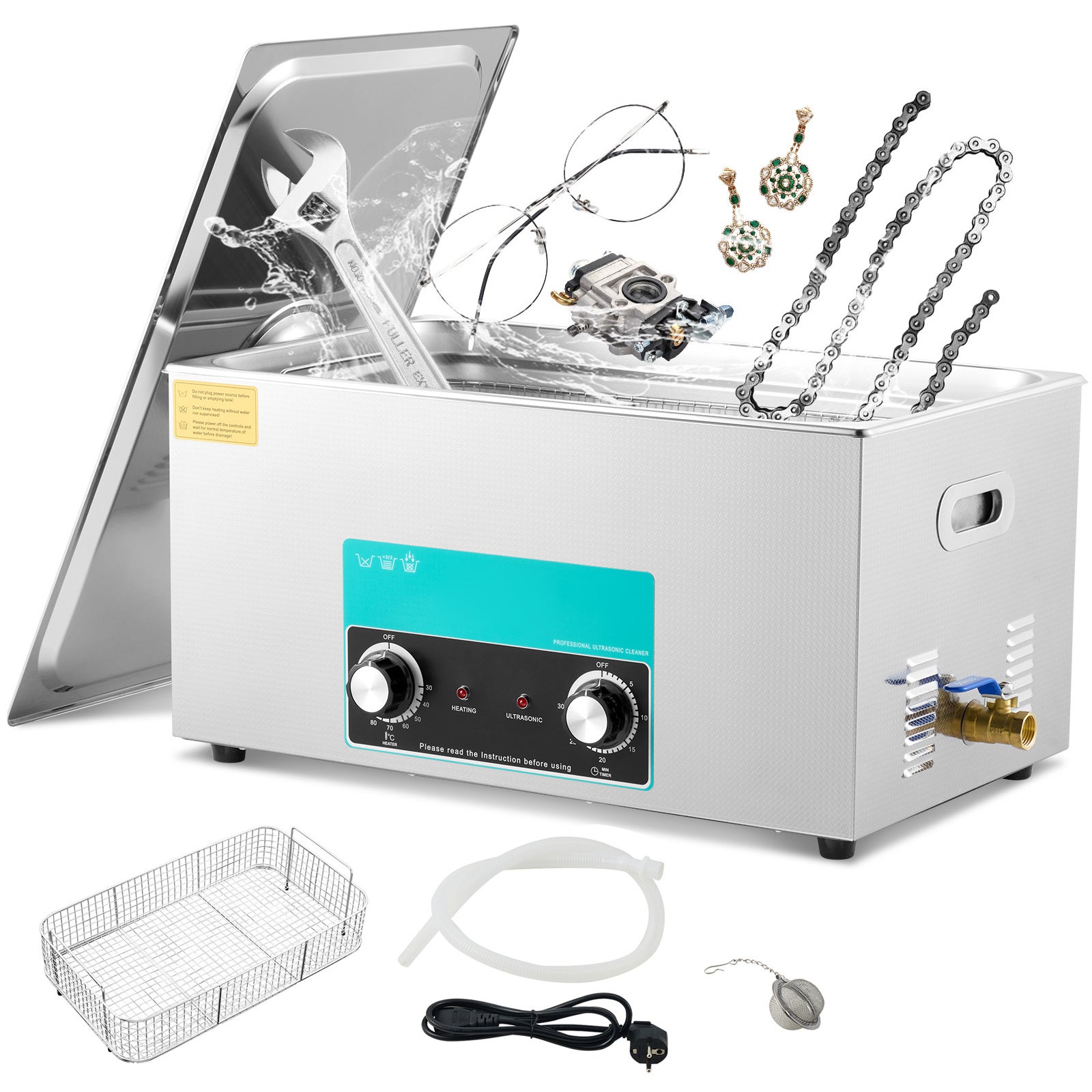 Nettoyeur à ultrasons 22 L,SucceBuy bouton de commande professionnel avec chauffage et minuterie,acier inox 304 - 3