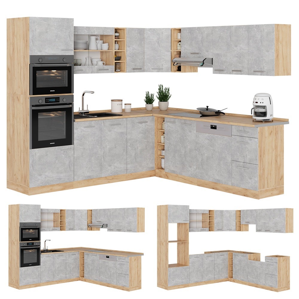 Vicco Cuisine en angle R-Line, Béton/Chêne de force doré, 247 x 237 cm, PT Chêne - 8