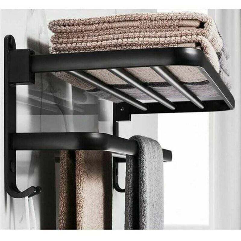 Suport de prosoape pliabil din aluminiu, montat pe perete, Enowelir, raft de depozitare negru de 40 cm