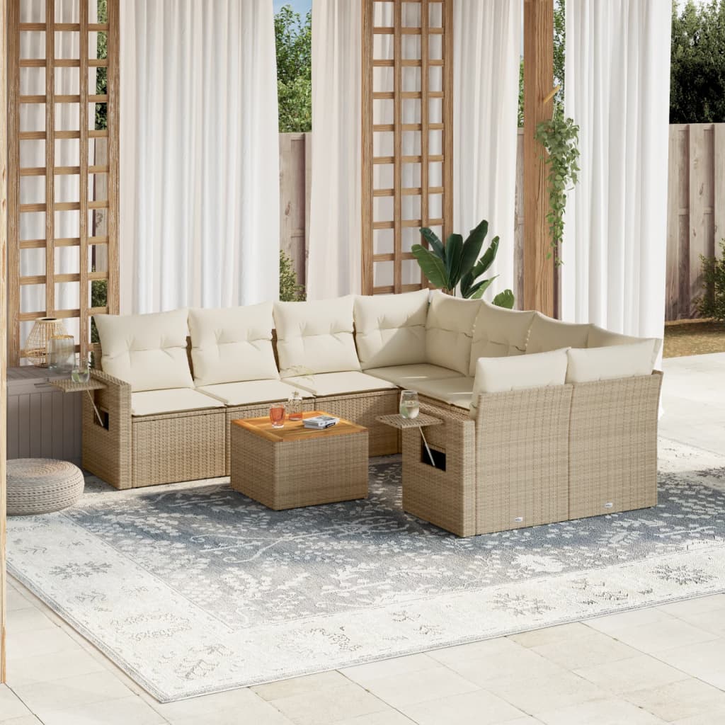 Salon De Jardin Résine Tressée Beige 4 Pièces – Canapé + Coussins, VidaXL