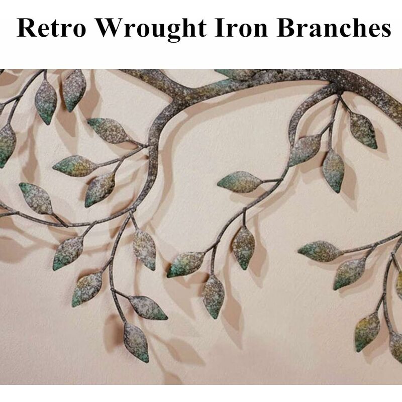 Oiseau Mural Art déco, Une Paire d'oiseaux d'amour sur Les Branches, Sculpture Murale en métal à Suspendre, décoration Murale en Fer forgé rétro,58x48 - 5