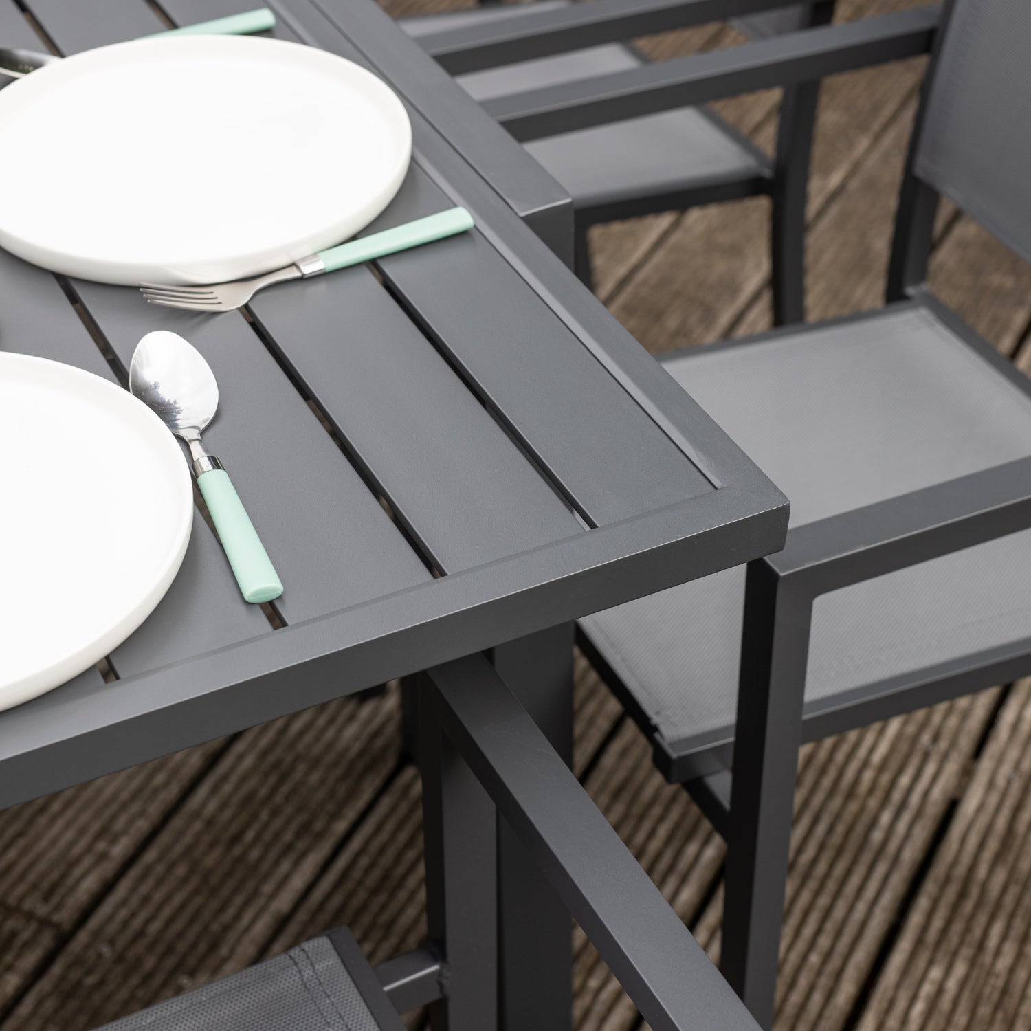 Salon de jardin 10 places gris et aluminium anthracite extensible VENEZIA - 6