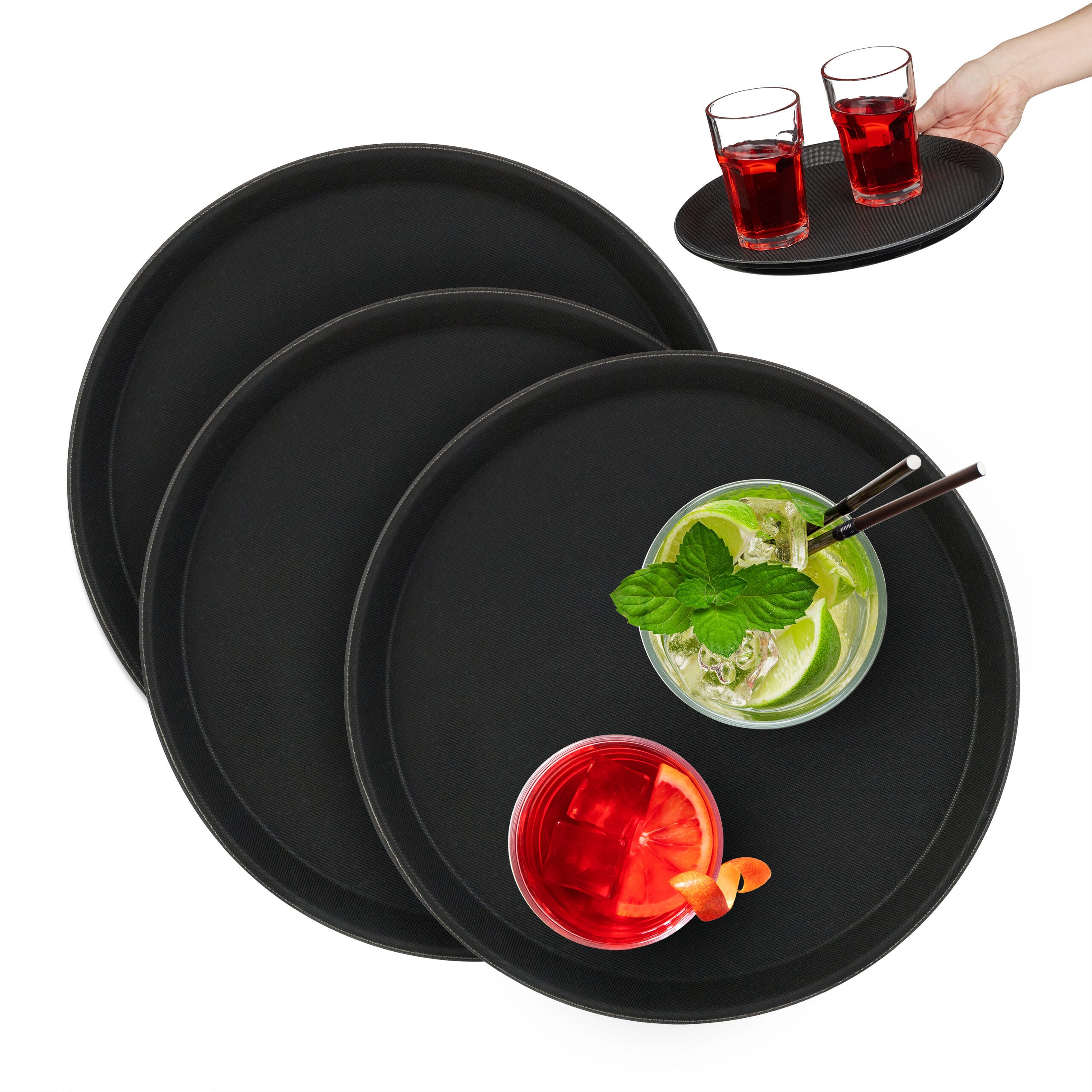 Vassoi Antiscivolo Rotondi Per Bar E Ristorante - Set Da 3, Nero, Ø 28 Cm - Ideali Per Casa E Eventi - Foto 4