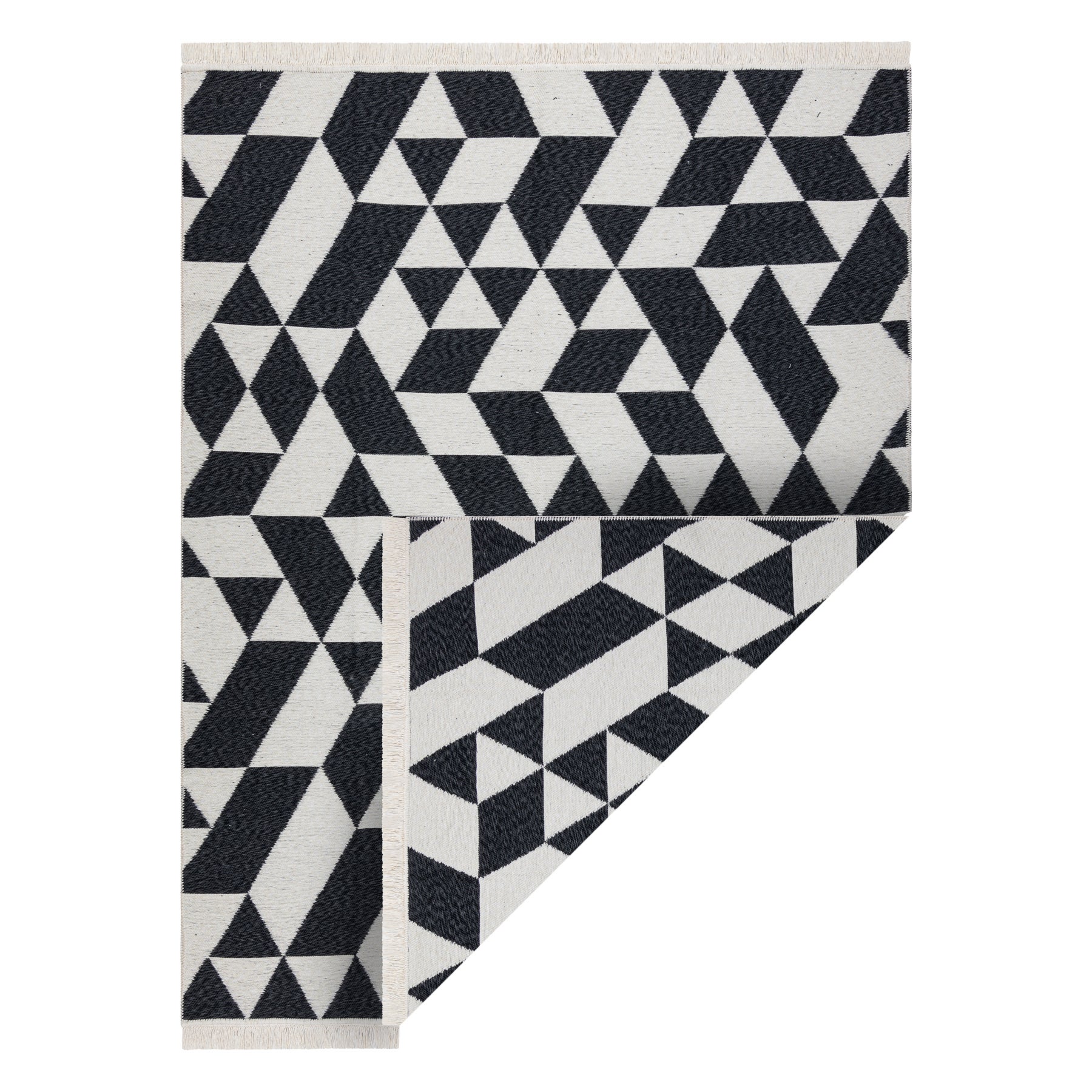 Dywan TWIN 22992 Geometryczny, bawełna, dwustronny Ekologiczny frędzle - czarny / krem 120x170 cm