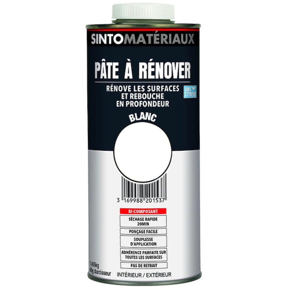 Pâte à rénover + Tube durcisseur SINTO SA - Blanc - Cartouche de 0.8L 1.5 Kg - 820153 - 4