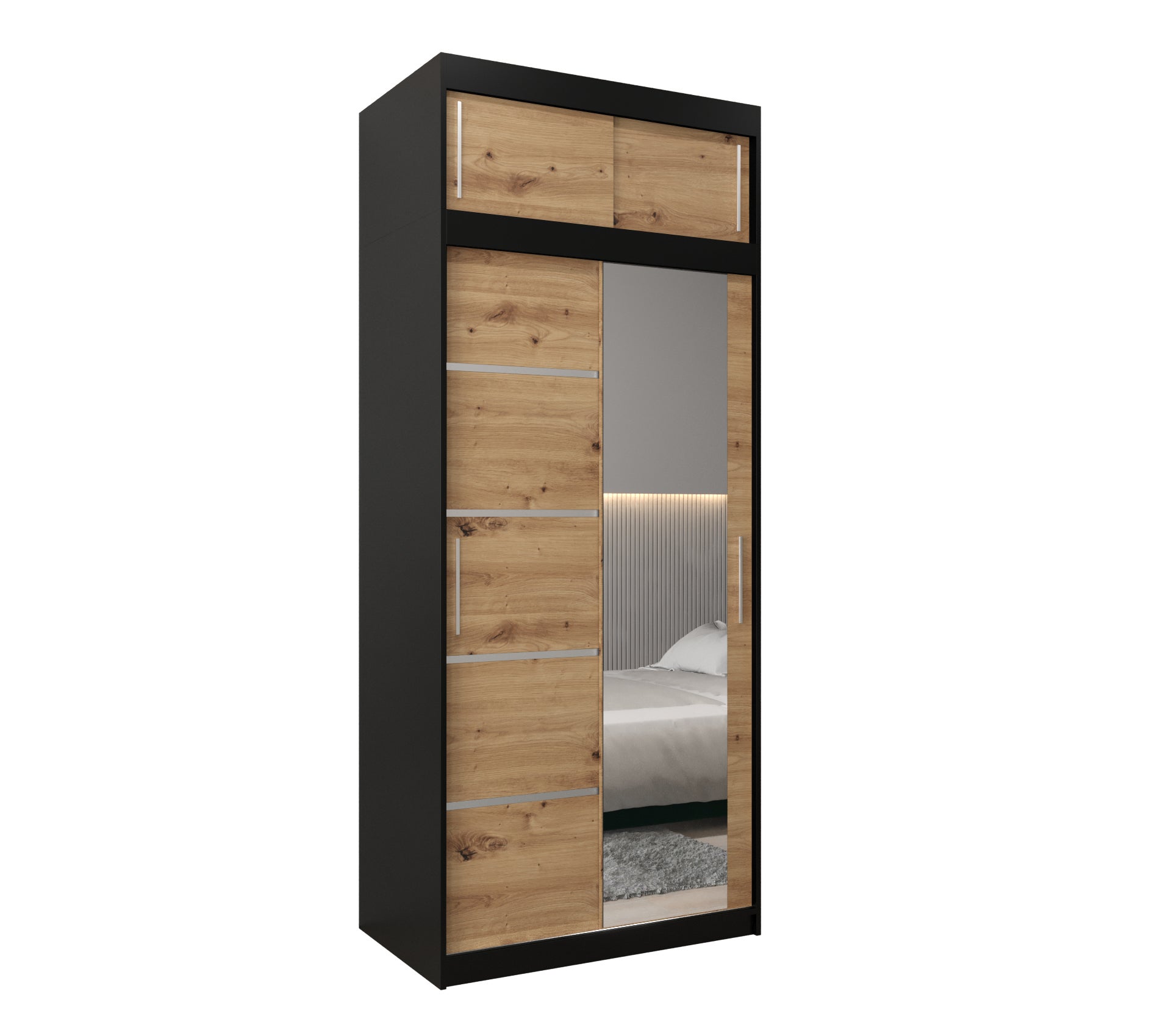 Szafa przesuwna z nadstawką garderoba Verona 2 100 x 62 x 240 cm Czarny + Artisan - Abiks Meble