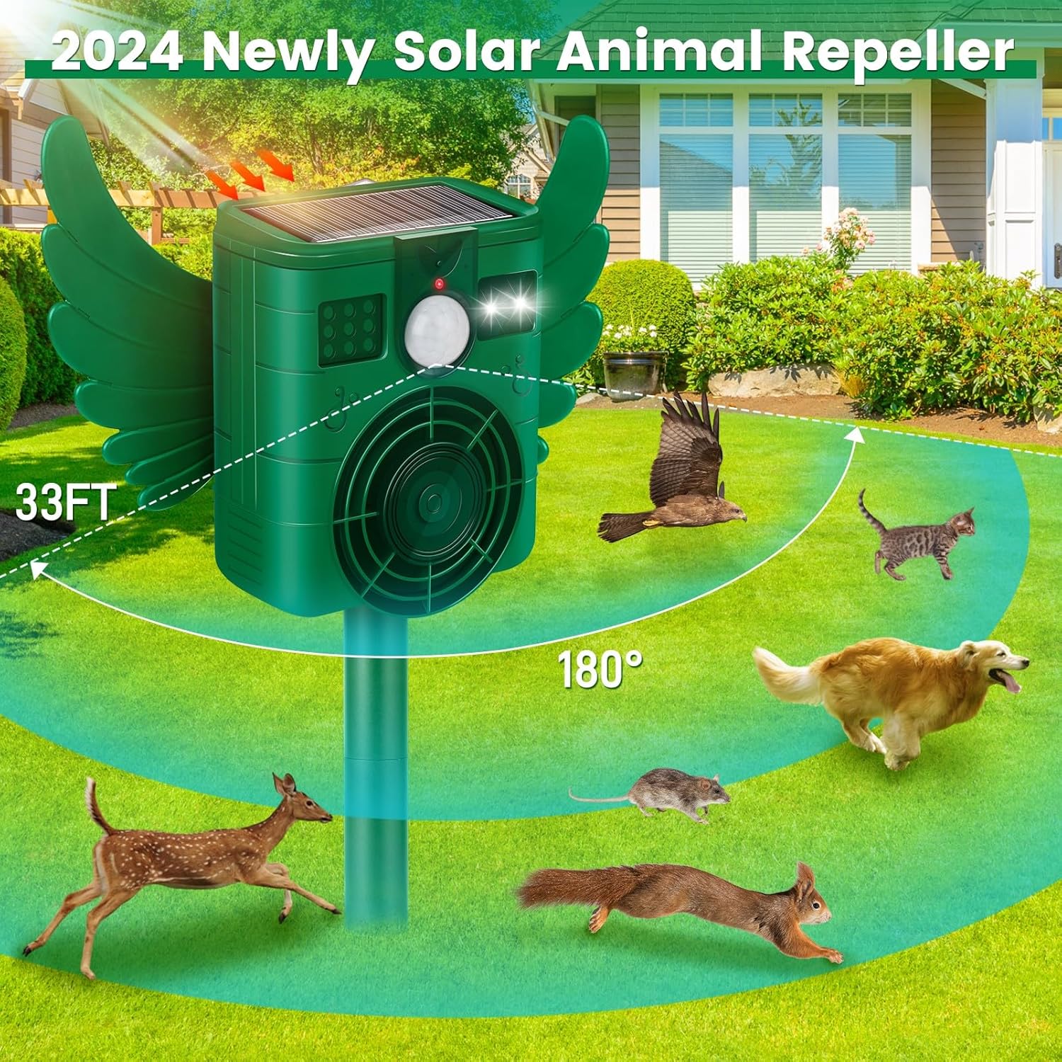 Répulsif à Ultrasons Solaire pour Animaux -Anti-Renard - Détecteur de Présence avec Flash Lumineux - Résistant à l'Eau IP66 - Idéal Jardin et Terrasse - 7