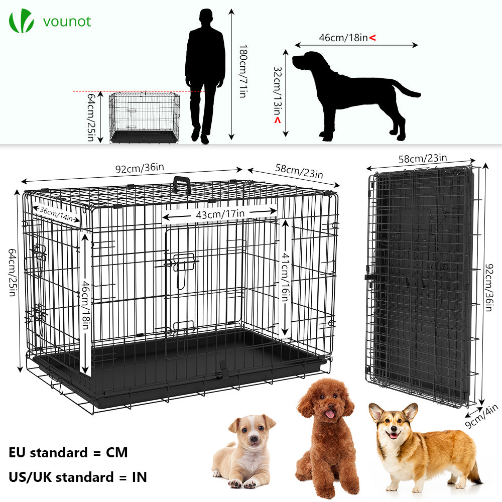 Cage pour chien pliable avec 2 portes verrouillable plateau amovible 92x58x64cm VOUNOT® - 4