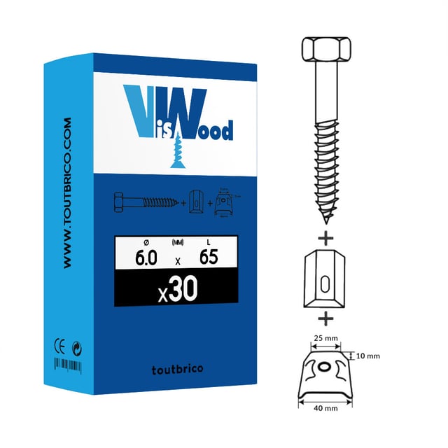 Boite 30 fixations toiture plaque ondulée plastique 6 x 65 mm