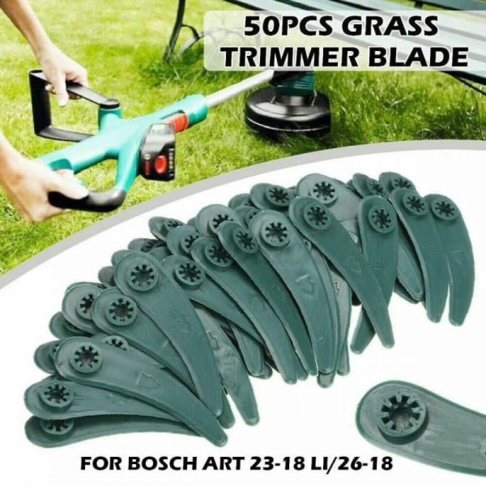 Opakowanie 50 sztuk plastikowych ostrzy zamiennych do kosiarek Bosch ART 23-18 Li i ART 26-18 Li