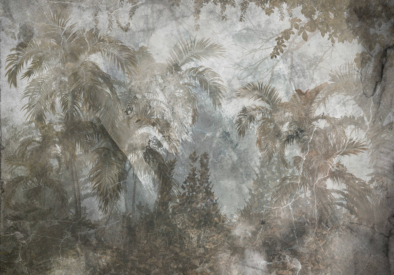 Papel pintado fotografia panorámica hormigón imitación hojas flores 416x254 cm - incluye cola - moderno salon dormitorio papel no tejido