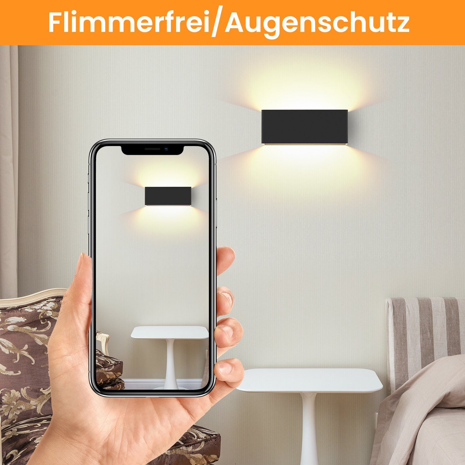 NETTLIFE Aplique LED de Pared Interior - Iluminación Negra Foco de Pared 5W, Lámpara de Escalera Arriba y Abajo, Haz Ajustable 3000K, Blanco Cálido - 2