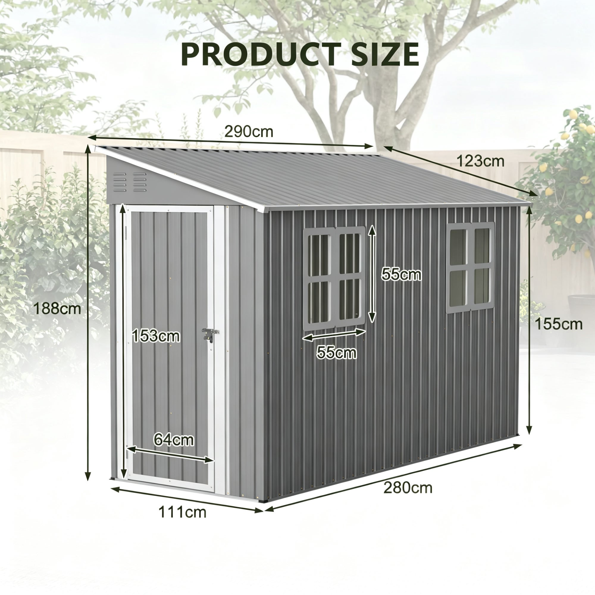 Casetta da giardino in metallo 3,2mq 291x110,8x188,6cm acciaio zincato ...