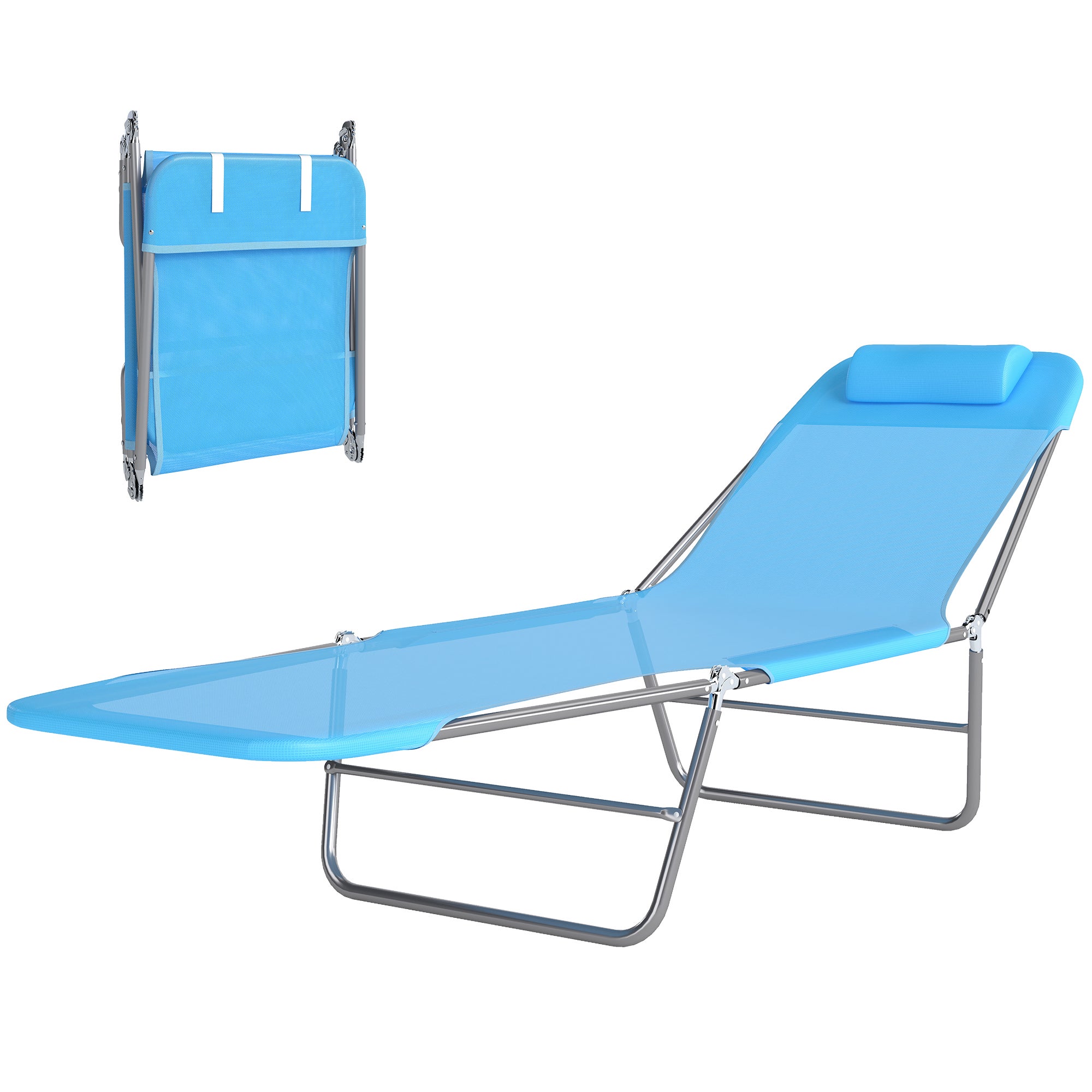 Transat pliant avec dossier inclinable et coussin, 182 x 56 x 24,5 cm - 2
