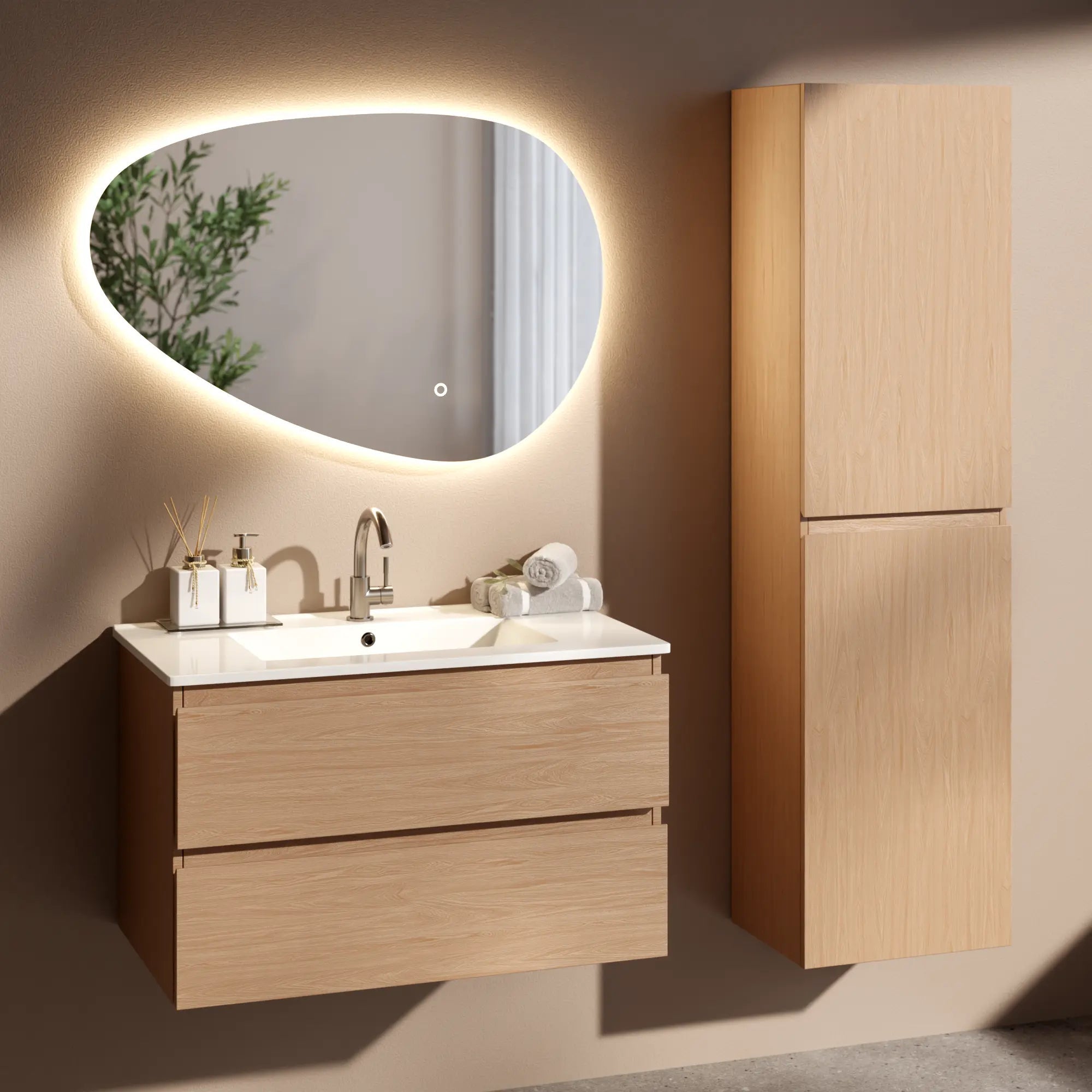 Mirlux Meuble vasque Mirlux Luma - 80 cm - Chêne clair - Vasque blanche - 7