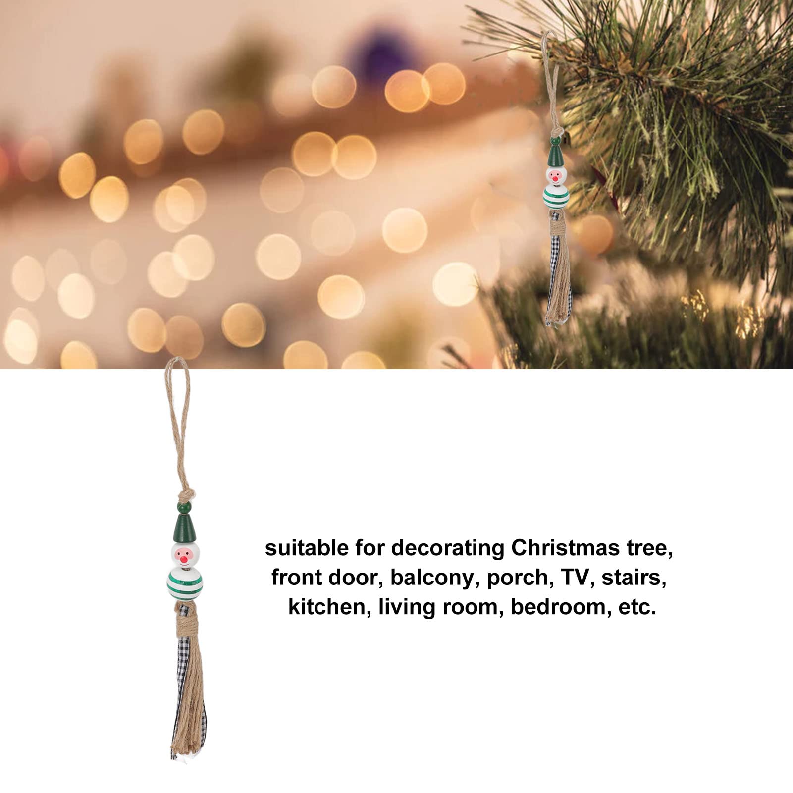 5 peças de contas de madeira de natal, contas de madeira de artesanato de natal de 7,1 polegadas, artesanato de natal - 3