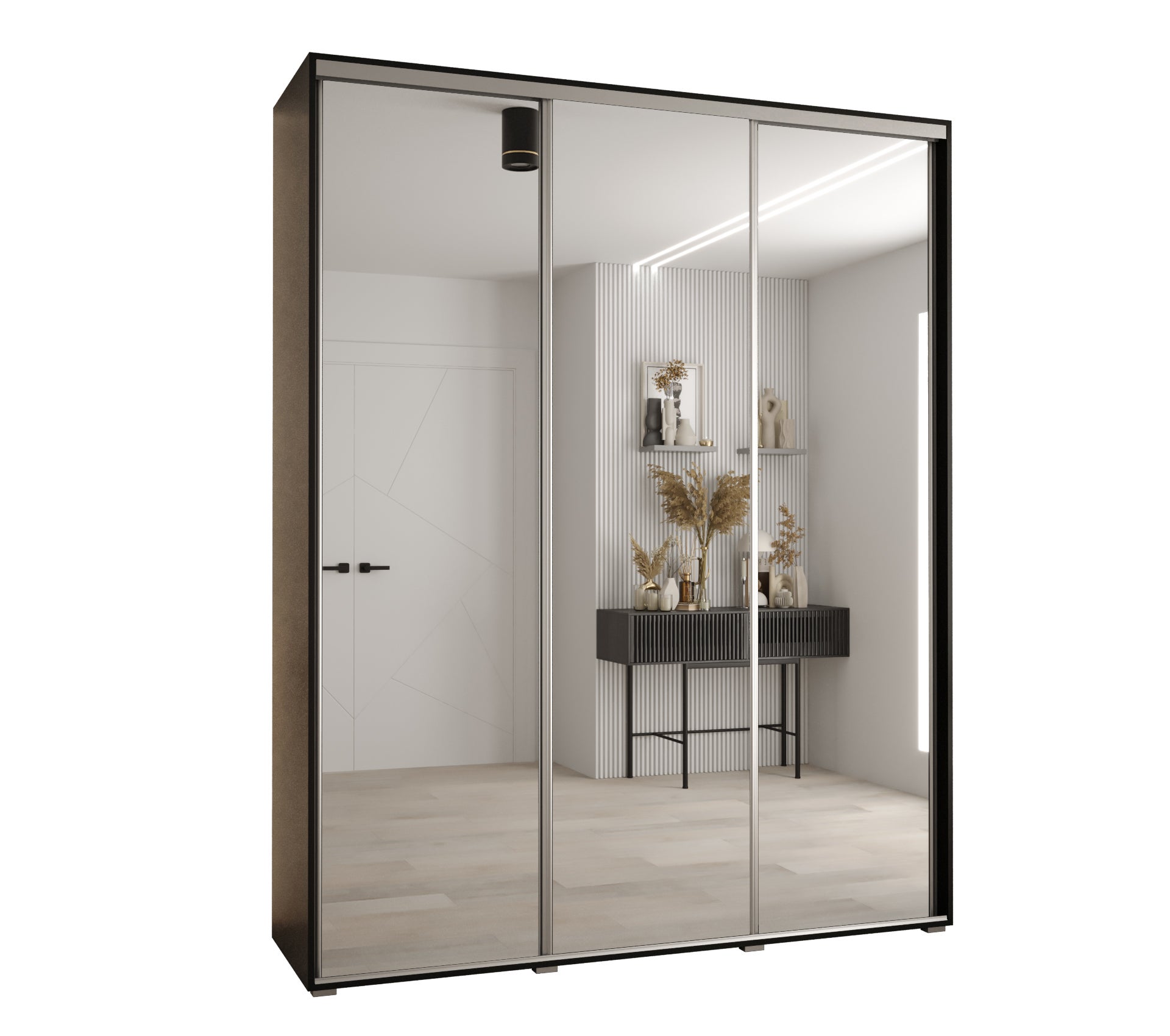 Szafa przesuwna z lustrem wysoka Davos 2 200 x 45 x 235,2 cm czarny + czarny + u. srebrny - Abiks Meble