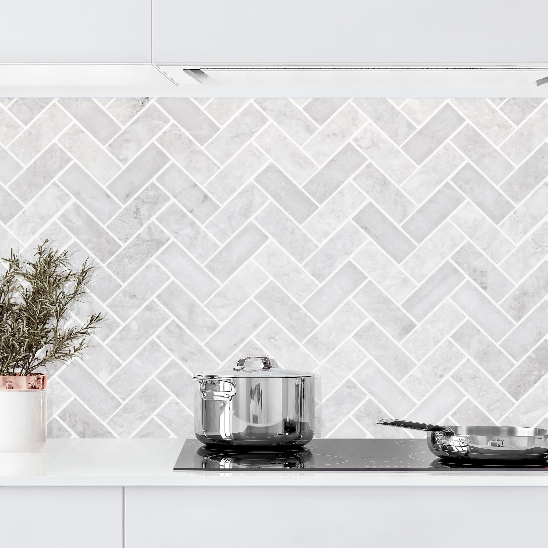 Salpicadero cocina adhesivo - marble fish bone tiles - grey 300 x 50 cm