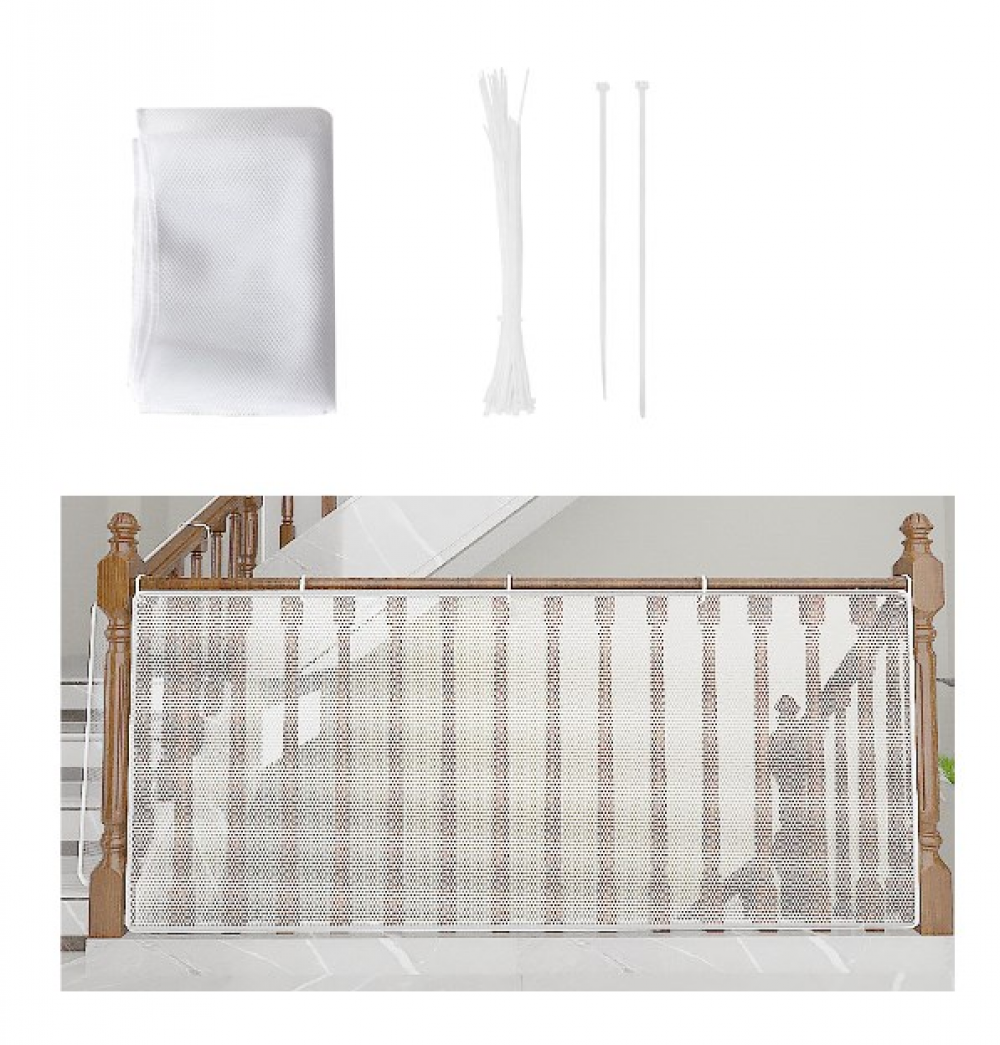 Biały, 300 x 79 CM, Siatka zabezpieczająca dla dzieci na balkony i schody, Regulowane i wytrzymałe zabezpieczenie schodów dla kotów i zabawek