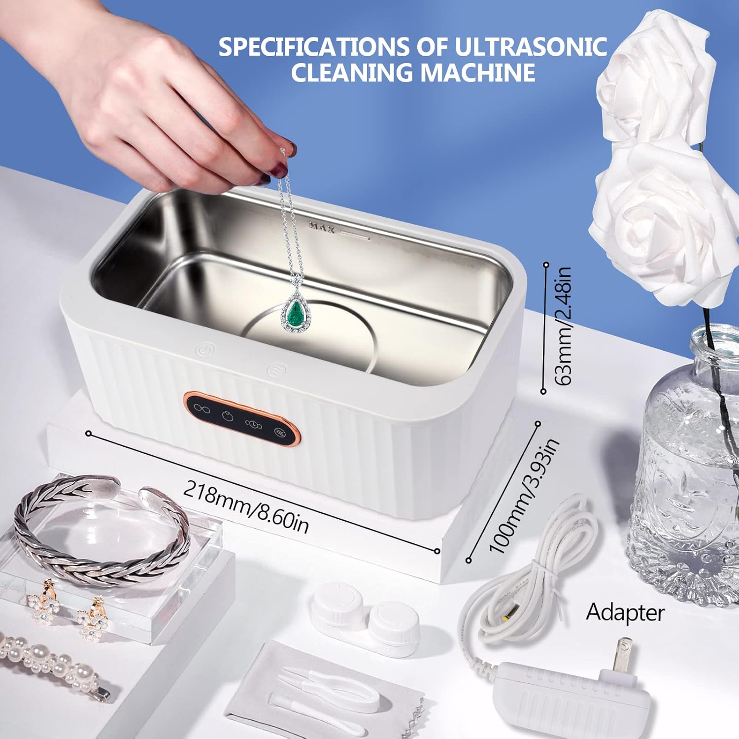 Nettoyeur Ultrasons, Nettoyeur Ultrasons Lunettes 45 kHz avec 4 Modes, 400ml Ultrasonic Cleaner, Acier Inoxydable Nettoyant Ultrason Bijoux - 2