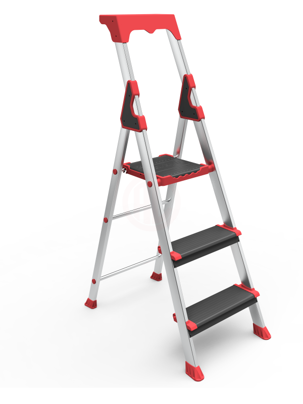 Escabeau professionnel de chantier marches XXL large de 12 cm, antidérapante avec porte outils et accessoires – SARAYLI 3 marches – SARAYLI 1302 - 3