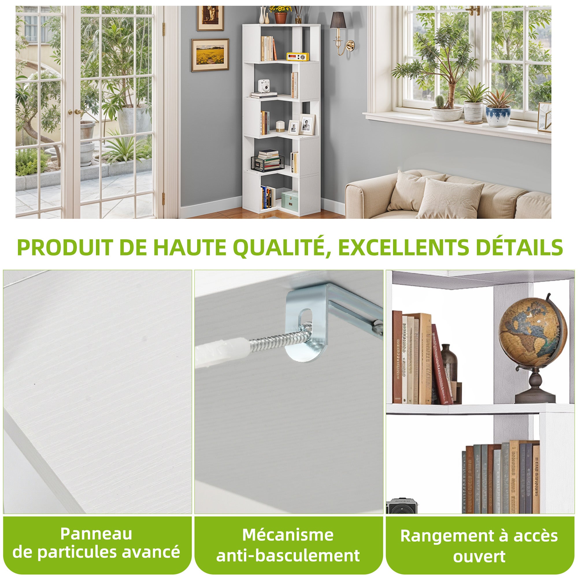 YITAHOME Bibliothèque avec 5 étagères - Autoportante - Chambre à Coucher - 54 x 40cm - Blanc - 5
