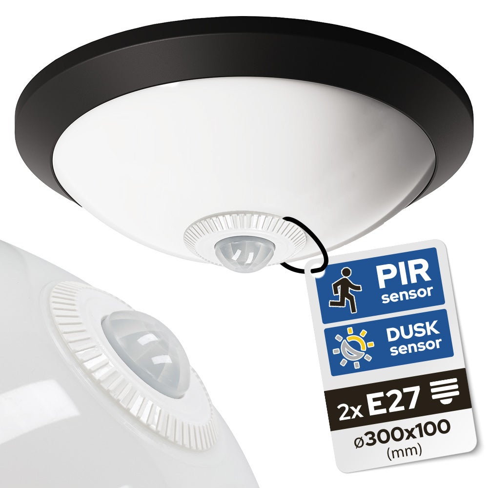 Plafon z czujnikiem ruchu 360 stopni Czarny 2xE27 HOROZ ELECTRIC