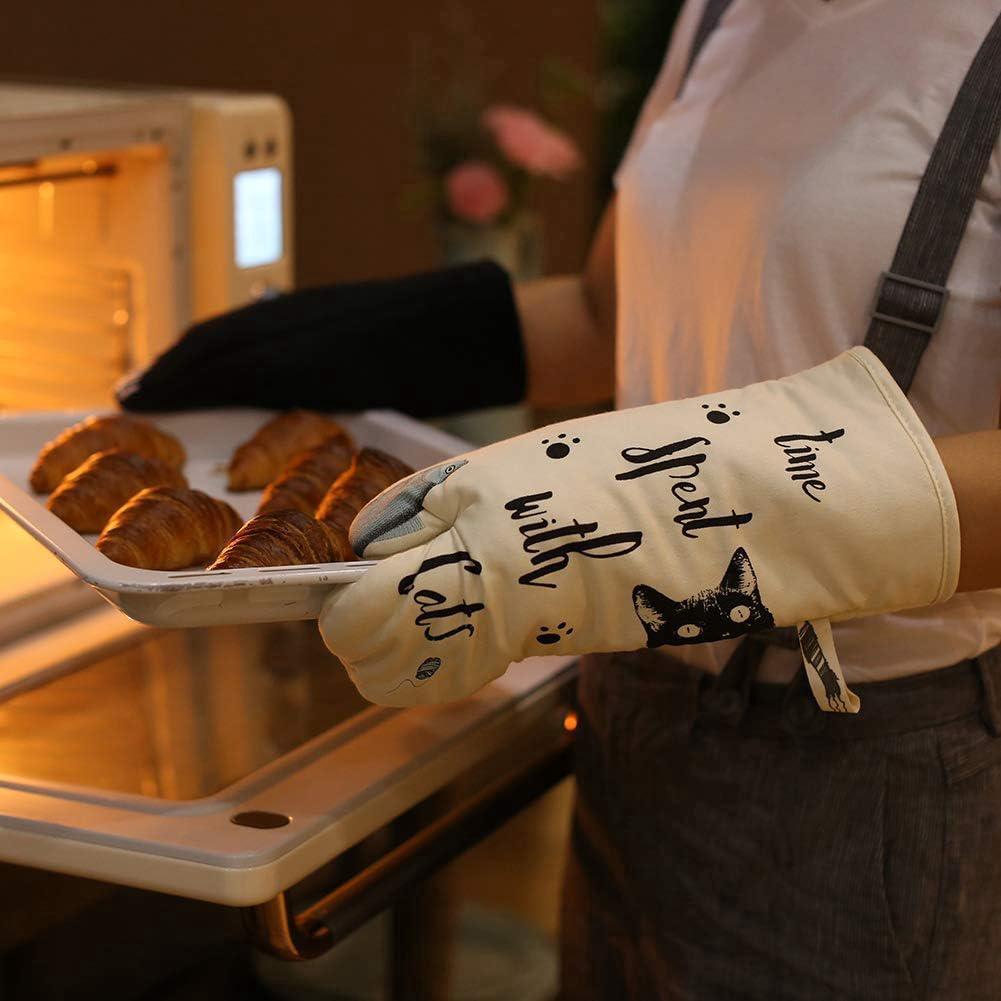 Gants de cuisine résistants à la chaleur pour la cuisine, les grillades, la pâtisserie, ivoire et noir, chat et chat noir, amoureux des chats - 4