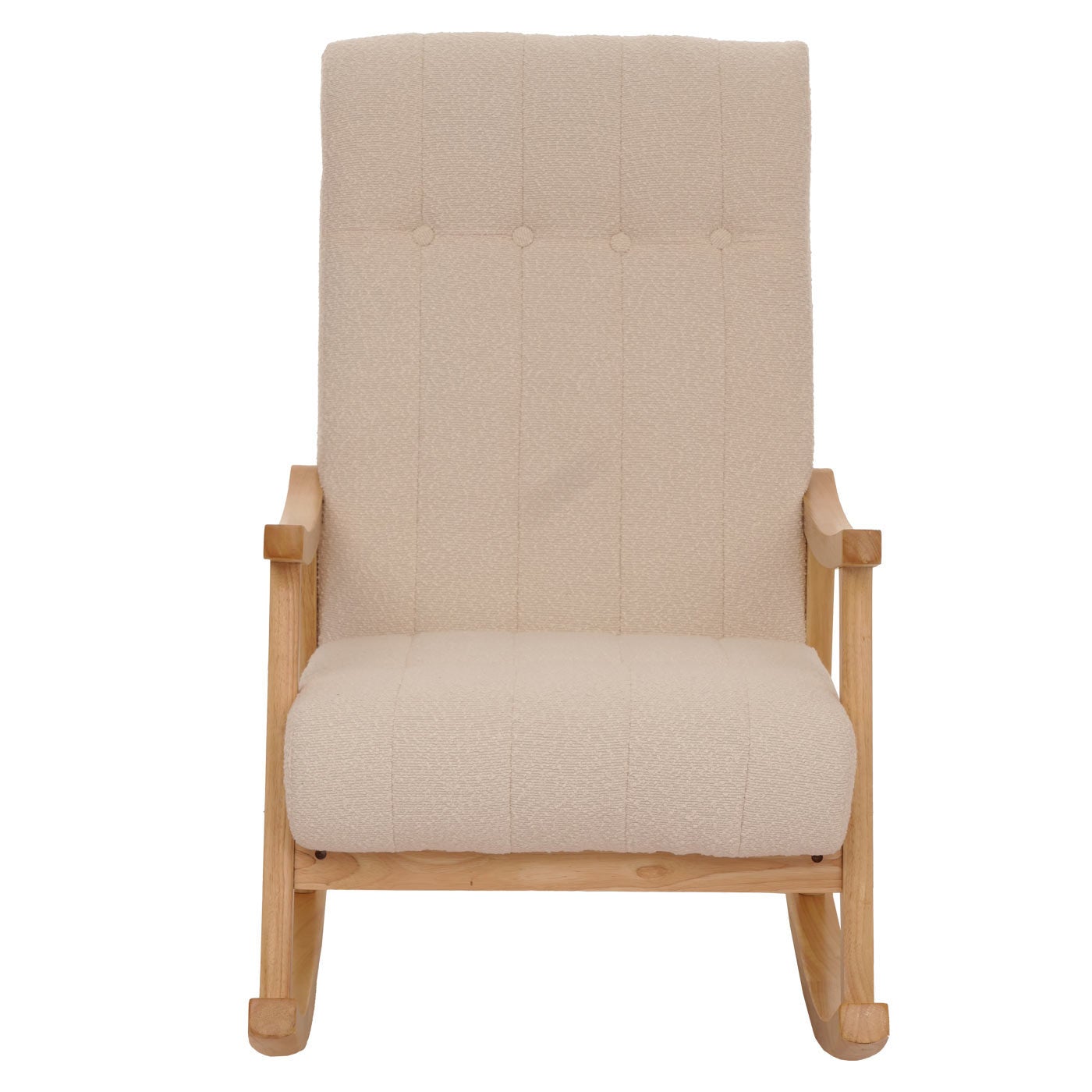 Fauteuil à bascule design avec accoudoirs assise large en tissu bouclé beige structure bois massif naturel 04_0009810 - 6
