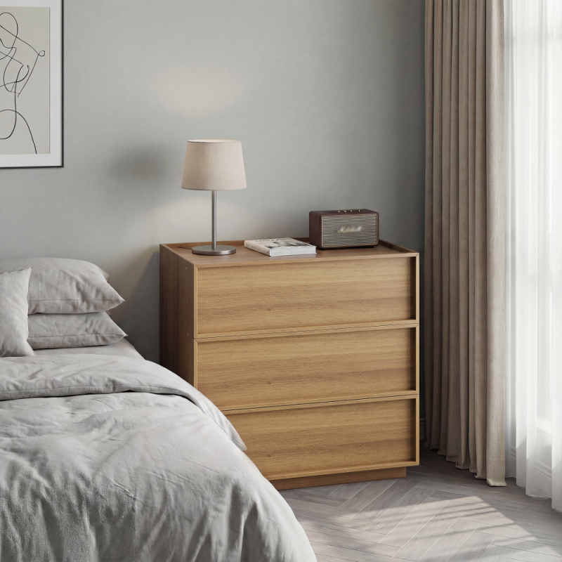 Kommode 3 Schubladen Holz modernes Design Eiche, multifunktionale Aufbewahrungsschrank Schminktisch TV-Schrank Schlafzimmer Wohnzimmer Flur - 3