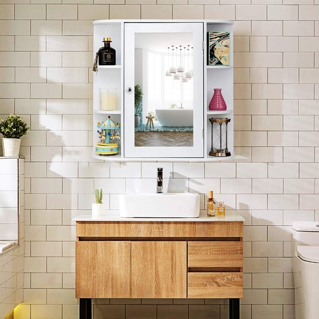 HOMCOM Armadietto Pensile Per Il Bagno Grigio E Rovere, 57 X 14.2 X 49.2cm - Foto 2