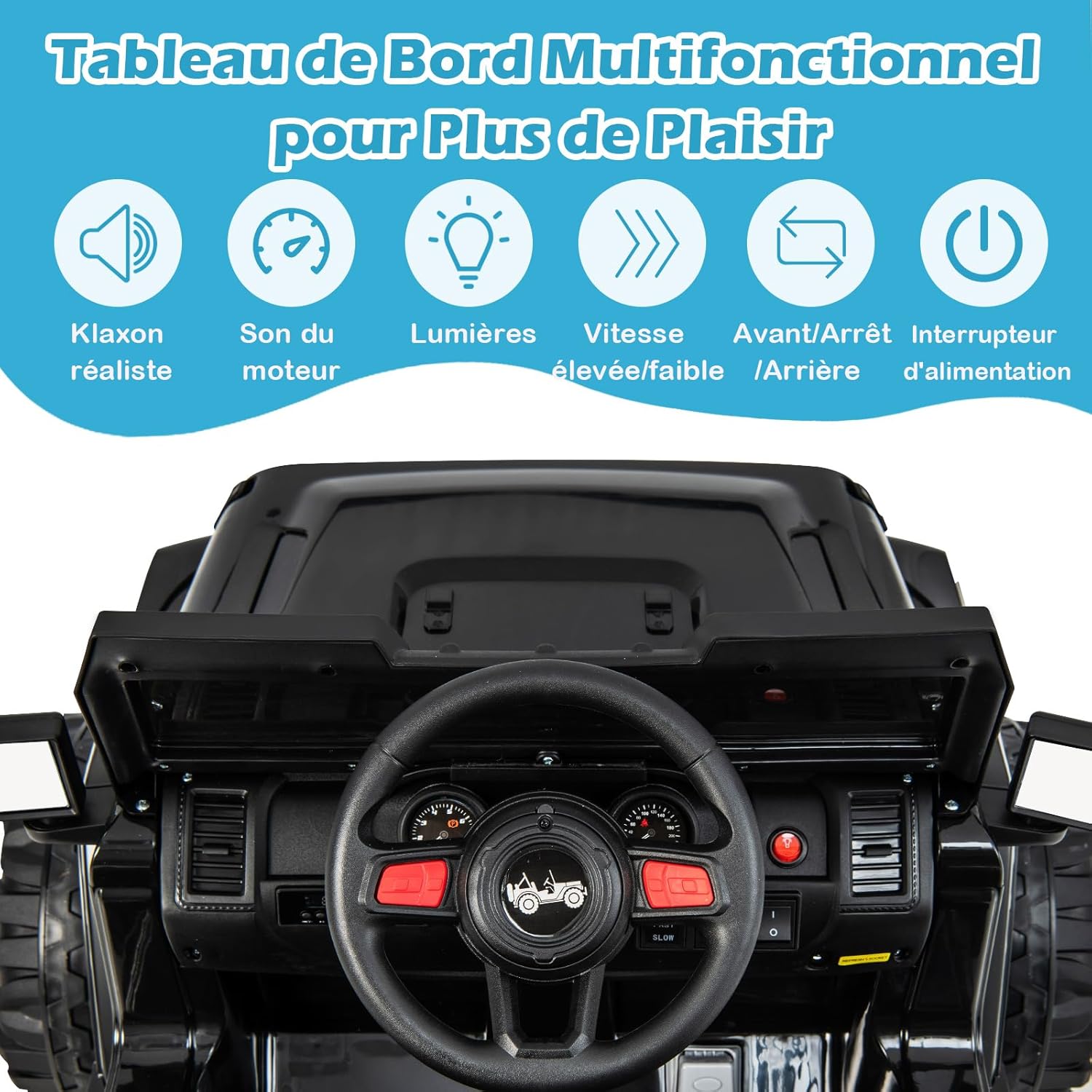 Voiture électrique enfant 24V 2 places avec télécommande 3 vitesses bleue 3-8 ans
