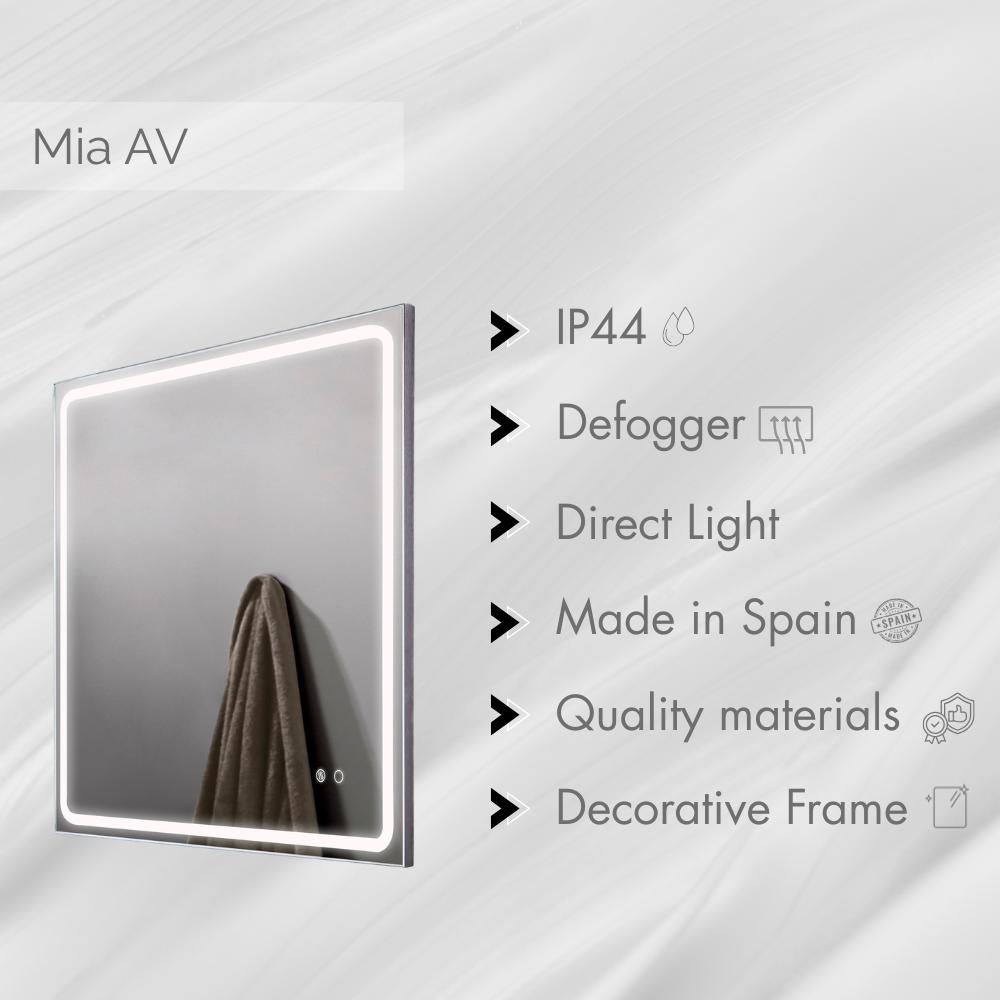 Specchio LED da Bagno Rettangolare - Sensore di Accensione/Spegnimento e Antiappannamento - Luce Bianca Fredda (5700K) - 80x80cm | Modello MIA AV - 3