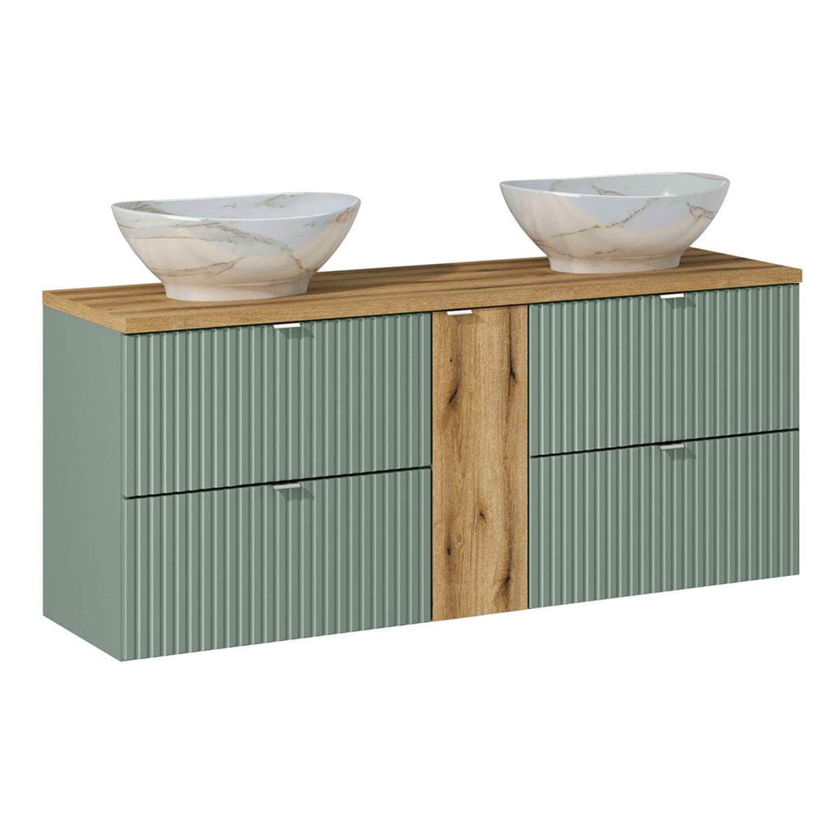 Ensemble meuble double vasque 140cm 4 tiroirs et colonne Jade Vert et Bois - 3