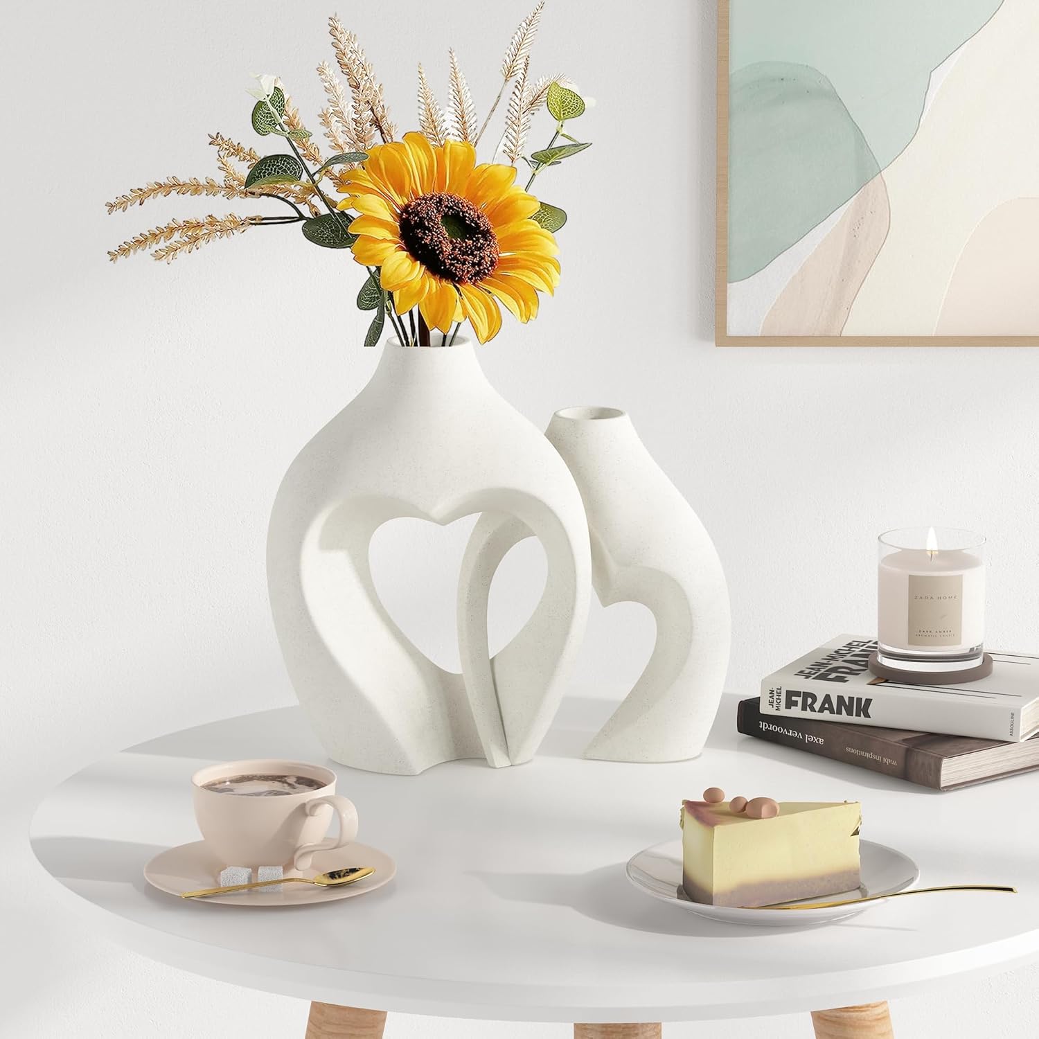 Ensemble de 2 vases décoratifs en forme de coeur en résine blanche, décoration simple, adaptés aux centres de table, mariages, salons, bureaux - 4