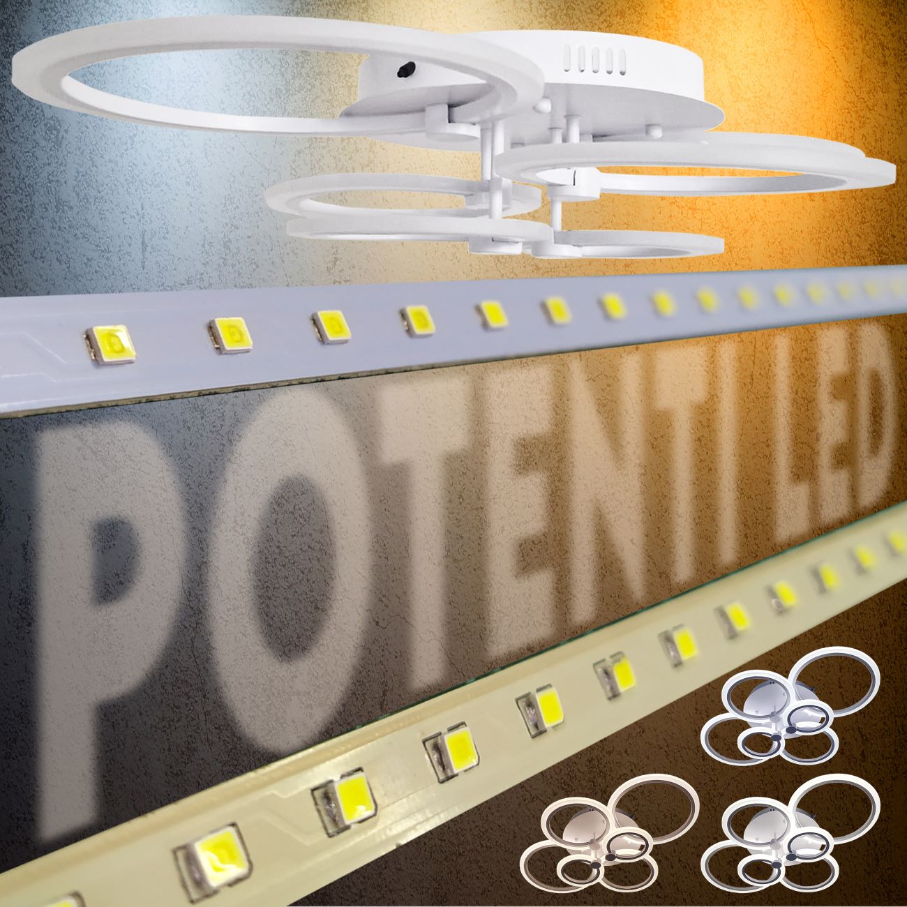 Lampadario Plafoniera LED dimmerabile cambio colore Maka 3000K 4000K 6500K 8640 LM 48Wx2 luminoso regolabile telecomando cucina soggiorno 6 Cerchi - 7