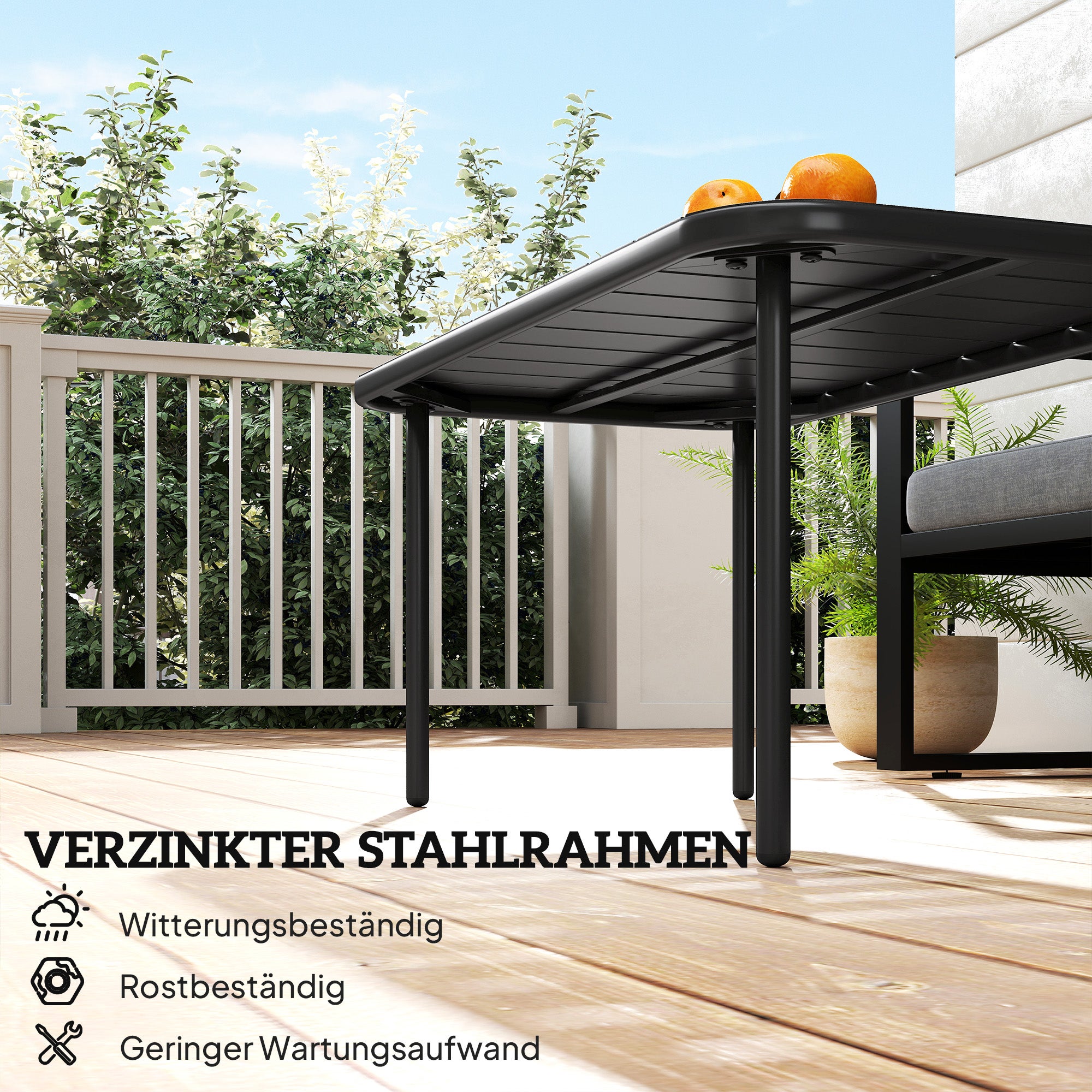 Table basse d'extérieur, table de patio rectangulaire en métal résistant aux intempéries avec plateau à lattes pour une utilisation en extérieur - 6