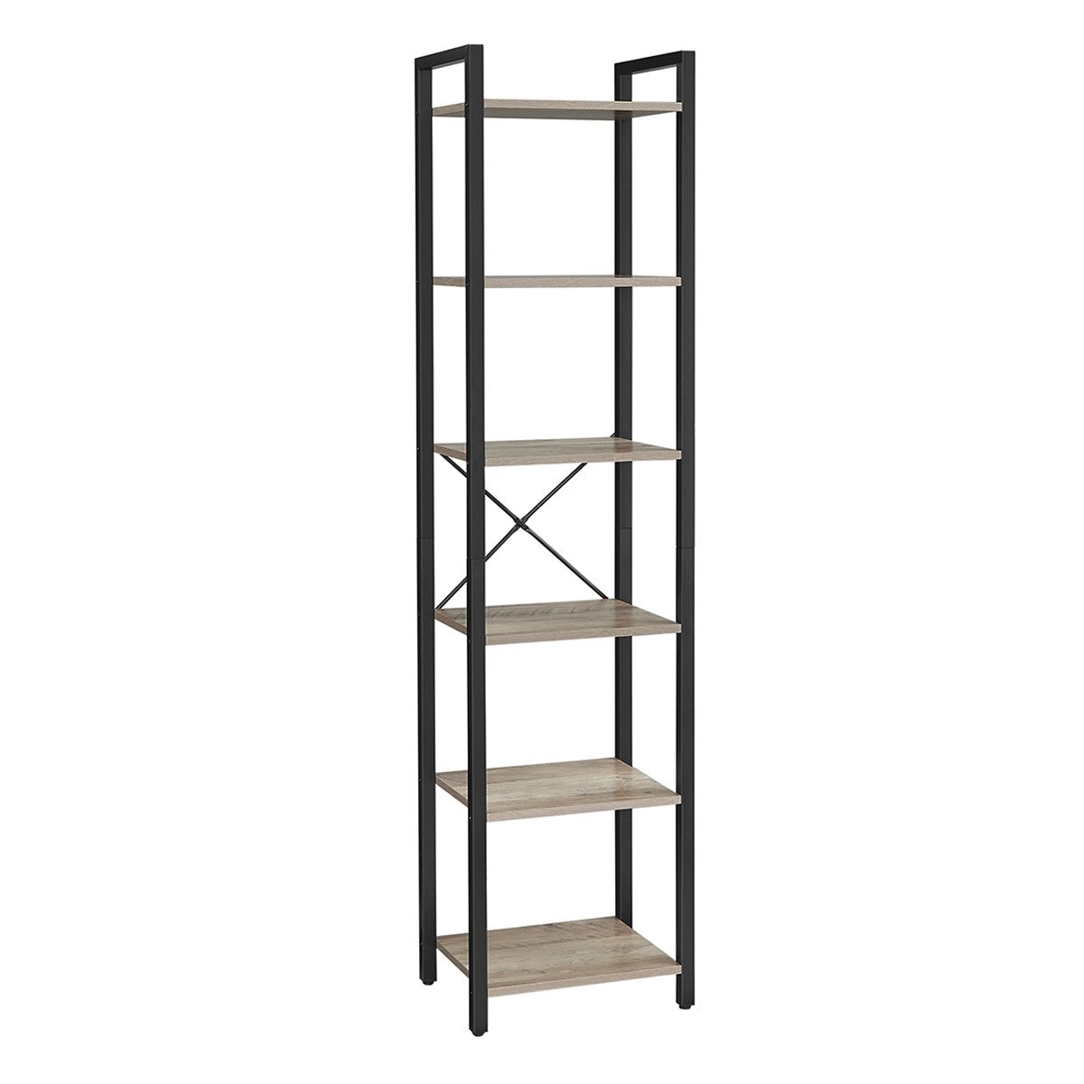 Vasagle Greige + Negro Librería De 6 Niveles Marrón Rústico Y Negro, - Imagen 2