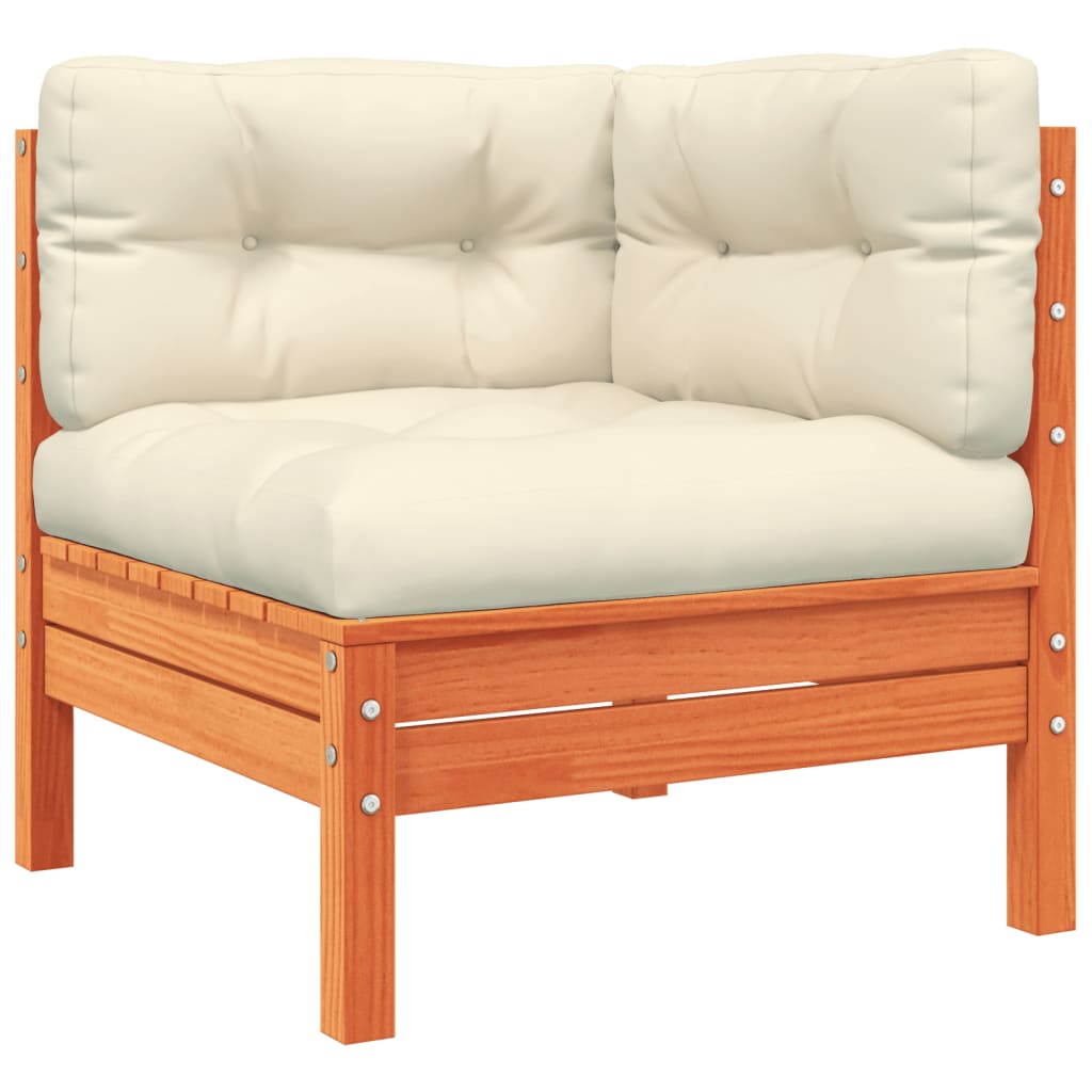 Salon de jardin 4 pcs avec coussins cire marron bois pin massif - 4