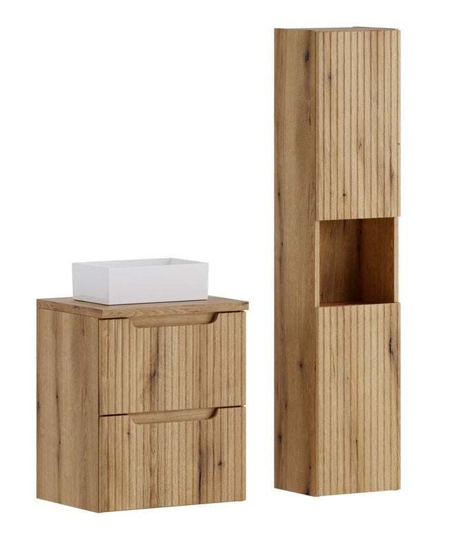 Zestaw łazienkowy Nova 50 cm dąb coast evoke z umywalką Gaja i słupkiem