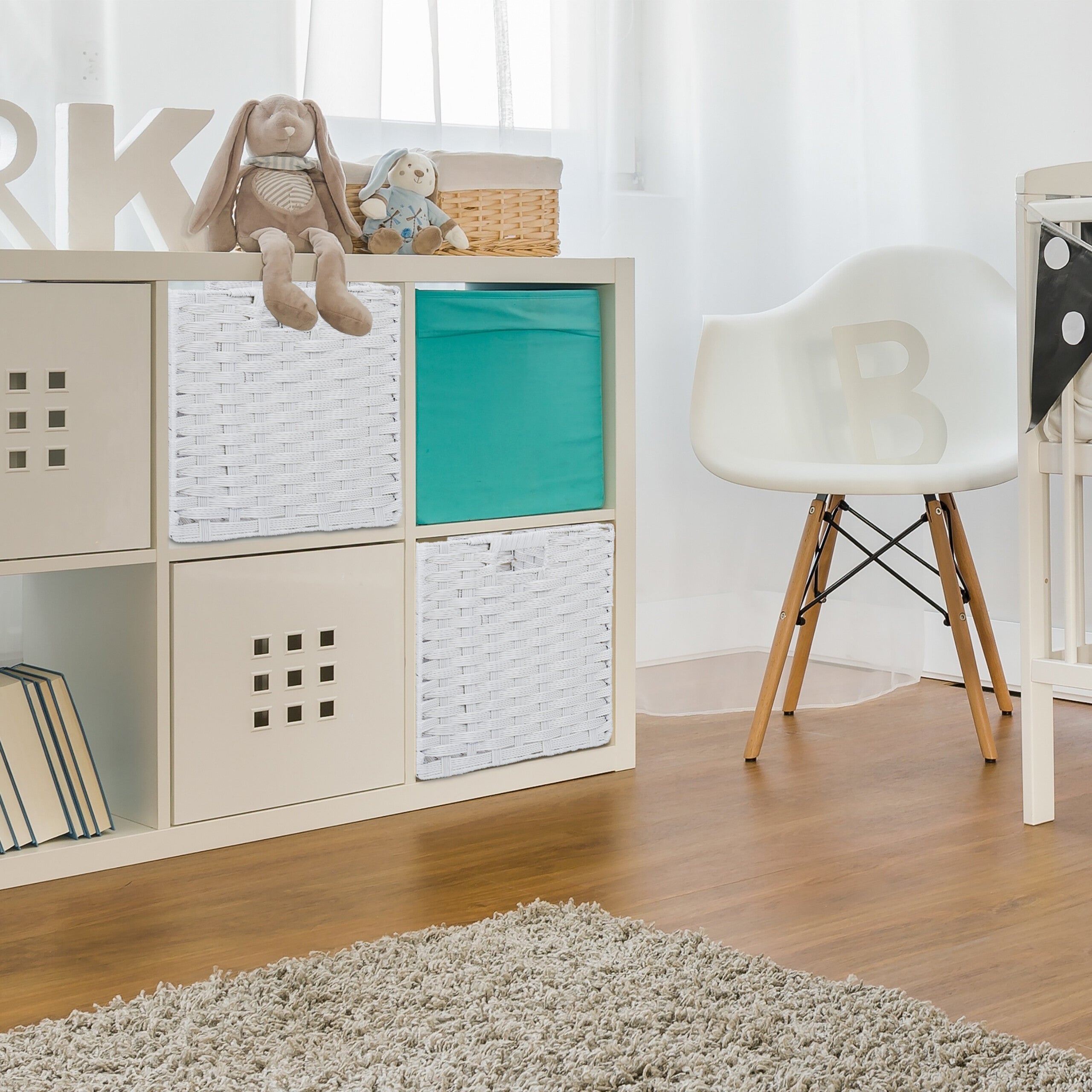 Panier rangement, lot de 4, superbe design, pour vos vêtements, H x L x P : 31 x 32 x 30 cm, blanc, Relaxdays - 2