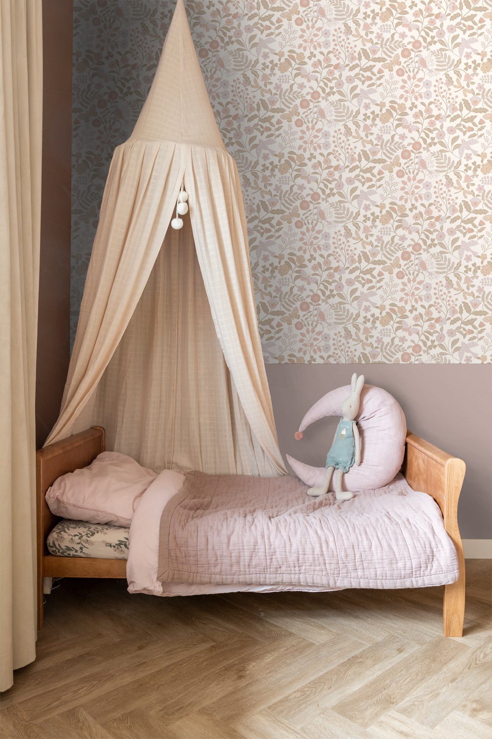 Papier peint fleurs et oiseaux blanc, beige et rose clair - 53 cm x 10.05 m - ESTAhome - 5