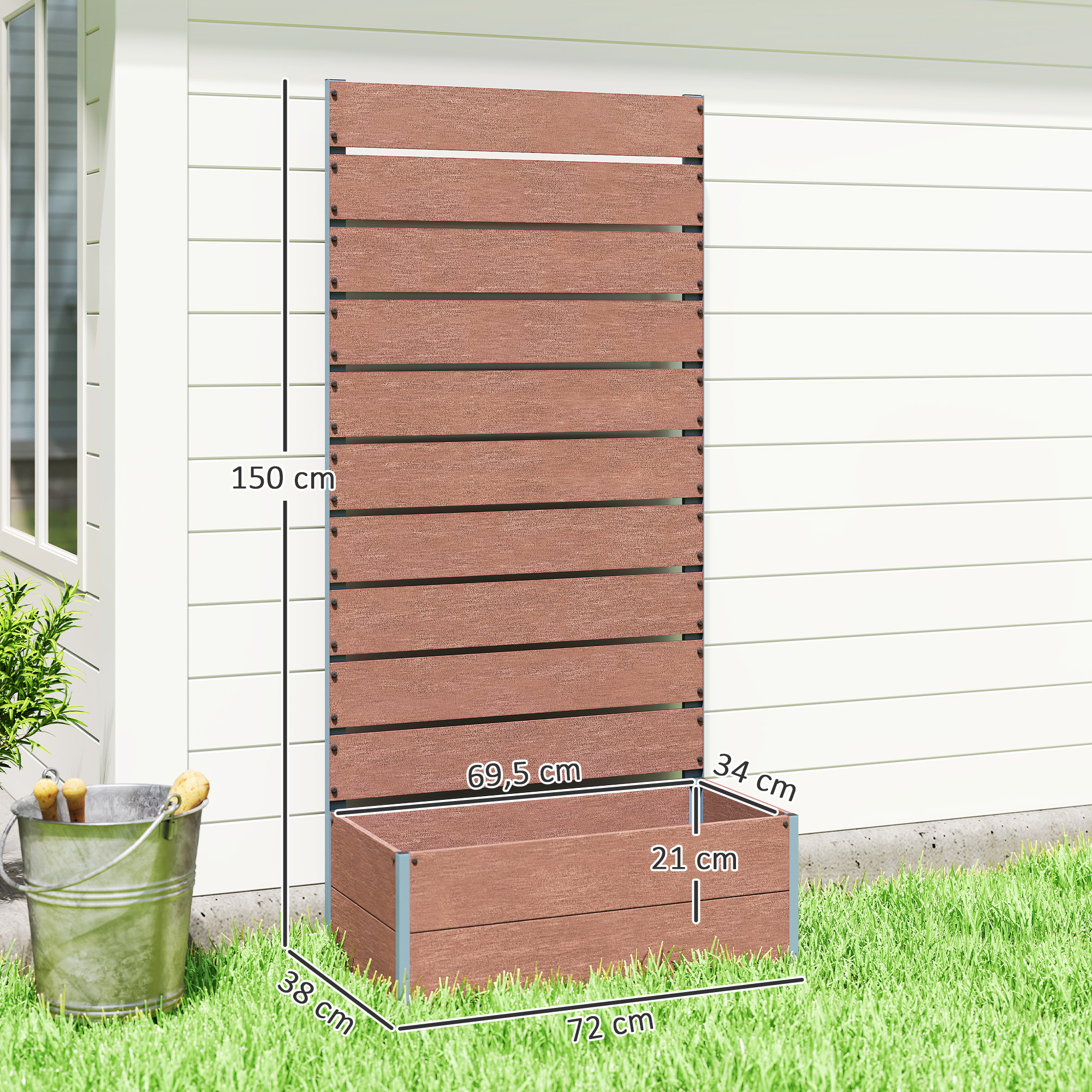 Jardinière avec treillis plaque composite bois-plastique Outsunny - 3