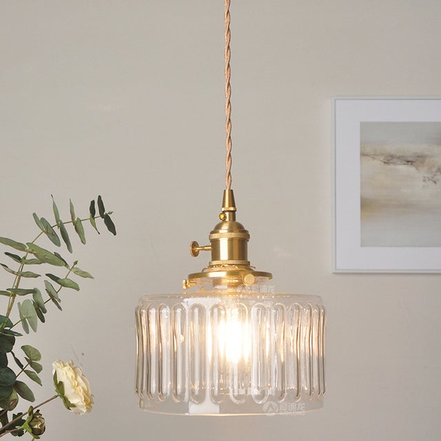 Przezroczyste, prążkowane szklane żyrandole, nordycki design, regulowana wysokość, Ø 17 cm, bez żarówki, idealne do sypialni lub salonu